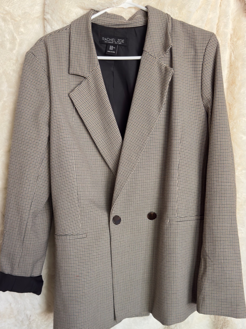 Rachel Zoe Houndstooth Blazer - Beige/Black
